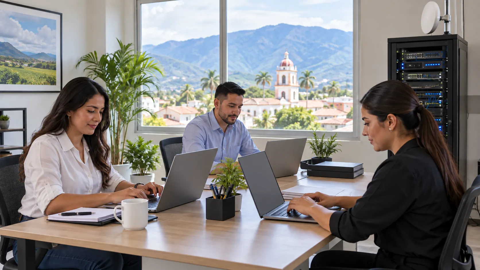 Team working in a connected office